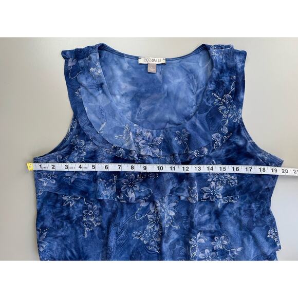 VTG Womens Y2K Ruffle Shimmer Top L Blue Tiered Fairy Whimsical Feminine Floral - Picture 8 of 13